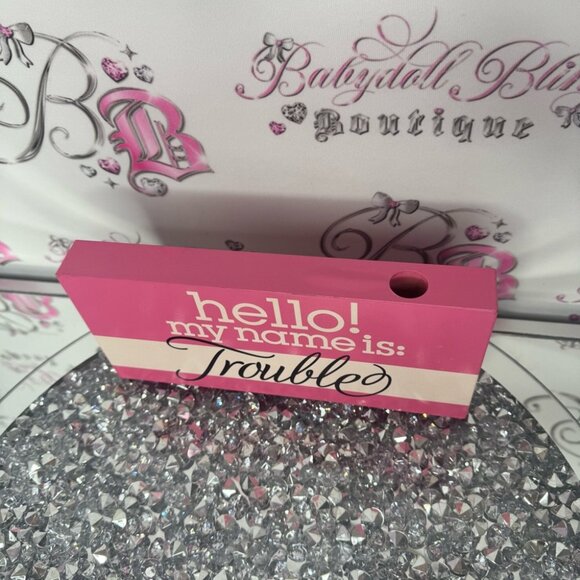 Decor wooden sign Hello my name is trouble white pink cute funny y2k home decor - Picture 3 of 8